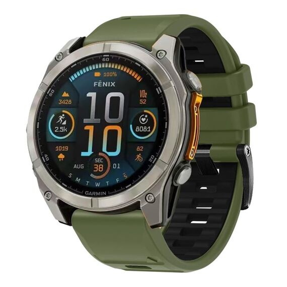 Per Garmin 26mm Official Two Color Screw Buckle Quick Release Silicone Watch Band (Verde Militare Nero)