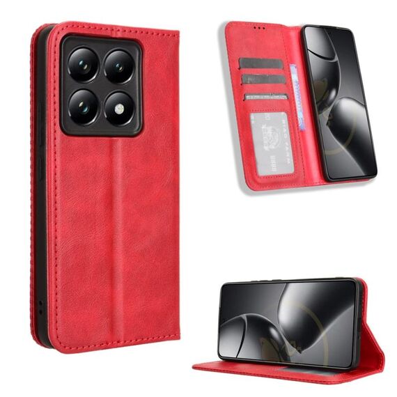 Per Xiaomi 14T Custodia per telefono in pelle con fibbia magnetica e texture retrò (rosso)