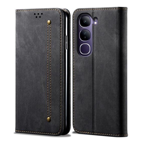 Per vivo V40 Lite 4G IDN / 5G IDN Custodia in pelle con texture denim (nero)
