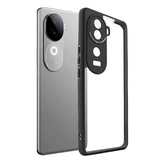Per vivo iQOO Z9s Custodia per telefono in TPU satinato + PC trasparente (nero)