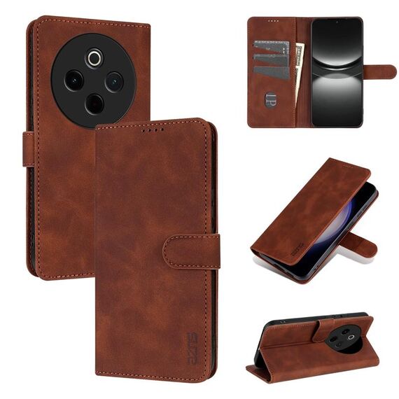 Per vivo Y300 Pro AZNS Custodia per telefono in pelle con texture di vitello e pelle di vitello (marrone)