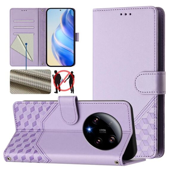 Per Xiaomi 13 Ultra Honeycomb Embossing RFID Custodia in pelle per telefono (viola chiaro)