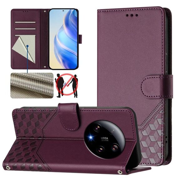 Per Xiaomi 13 Ultra Honeycomb Embossing RFID Custodia in pelle per telefono (viola)