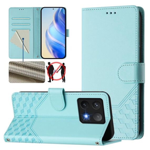 Per Xiaomi 14T Custodia per telefono in pelle con stampa a nido d'ape RFID (verde menta)
