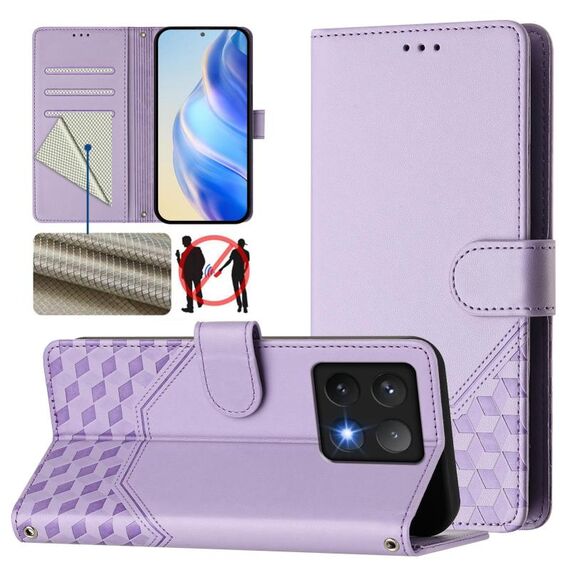 Per Xiaomi 14T Custodia per telefono in pelle con stampa a nido d'ape RFID (viola chiaro)