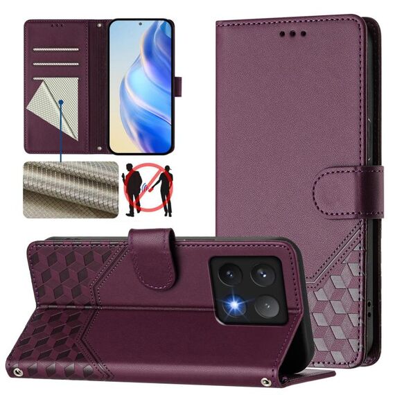 Per Xiaomi 14T Custodia per telefono in pelle con stampa a nido d'ape RFID (viola)