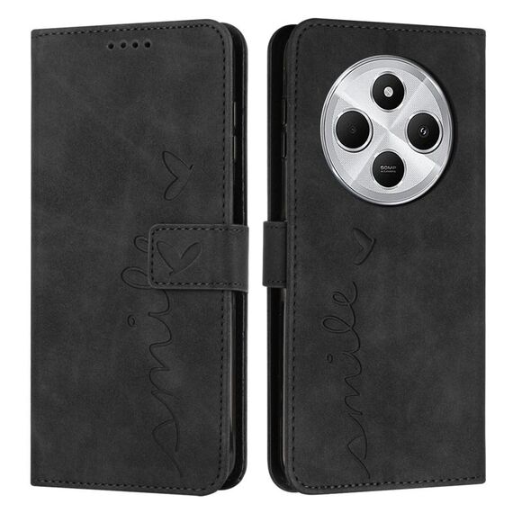 Per Redmi 14C 4G Custodia in pelle con stampa a cuore effetto pelle (nero)