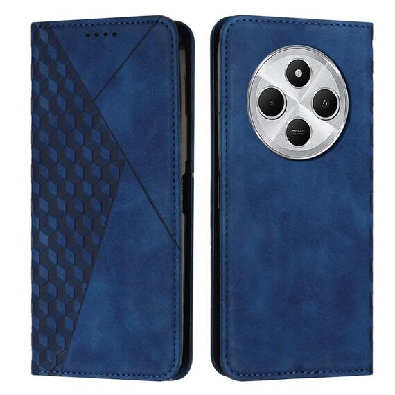 Per Redmi 14C 4G Custodia per telefono in pelle magnetica con effetto pelle con cuciture a diamante (blu)
