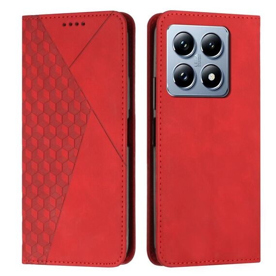 Per Xiaomi 14T Pro Custodia per telefono in pelle magnetica con effetto pelle con cuciture a diamante (rosso)