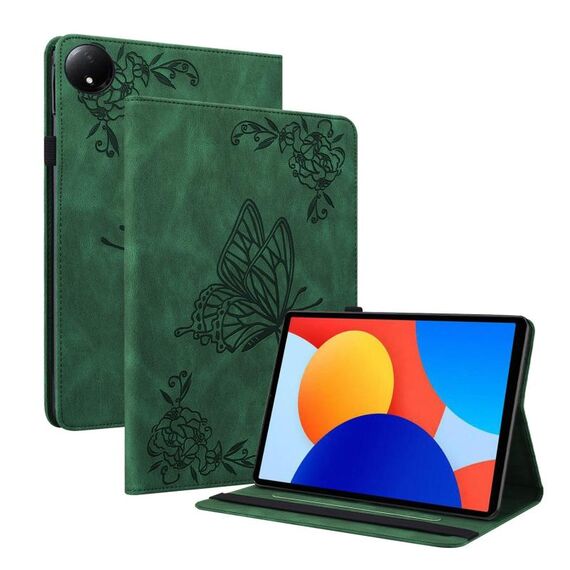 Per Xiaomi Redmi Pad SE 8.7 Custodia per tablet in pelle goffrata con motivo a farfalla e fiore (verde)