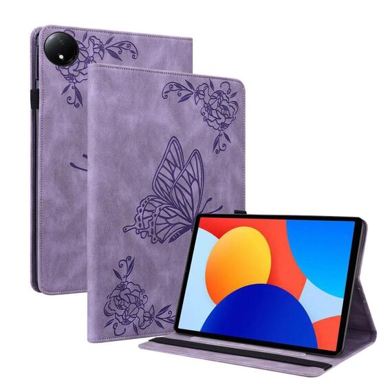 Per Xiaomi Redmi Pad SE 8.7 Custodia per tablet in pelle goffrata con motivo a farfalla e fiore (viola)