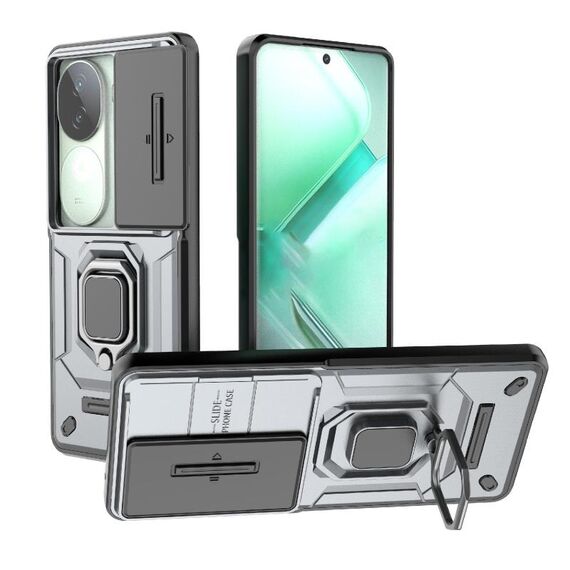 Per vivo iQOO Z9s 5G Global Sliding Camshield TPU + PC Custodia antiurto per telefono con supporto (grigio)
