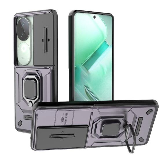 Per vivo iQOO Z9s 5G Global Sliding Camshield TPU + PC Custodia antiurto per telefono con supporto (viola)