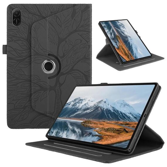Custodia per tablet in pelle con rotazione in rilievo For Honor Pad X8a Tree Life (nera)