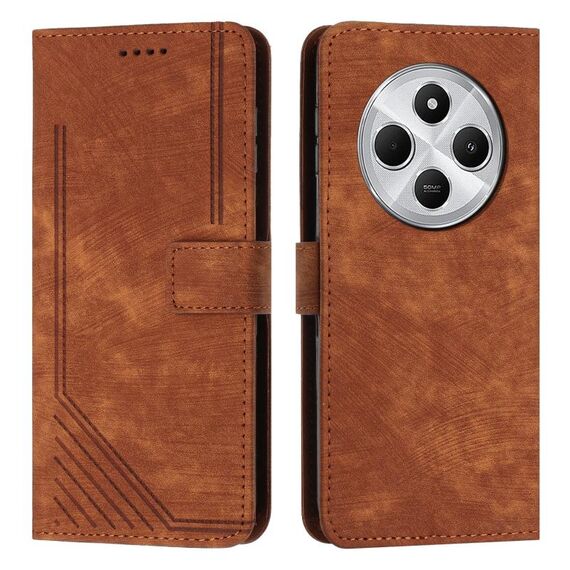 Per Redmi 14C 4G Custodia in pelle con motivo a strisce Skin Feel (marrone)