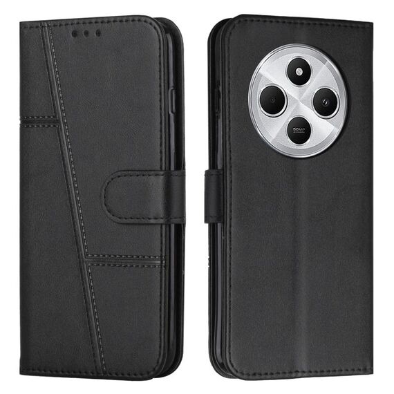 Per Redmi 14C 4G Custodia per telefono in pelle con fibbia e cuciture in vitello (nero)