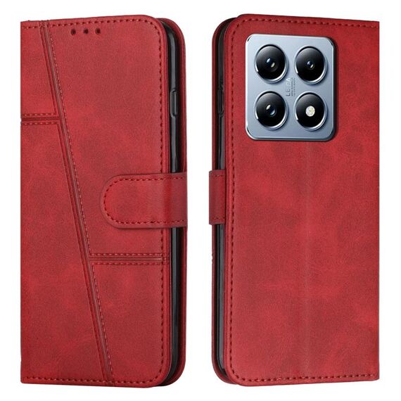 Per Xiaomi 14T Custodia per telefono in pelle con fibbia con texture in vitello con cuciture (rosso)