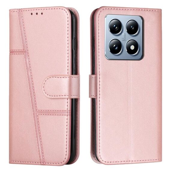 Per Xiaomi 14T Custodia per telefono in pelle con fibbia con texture in vitello con cuciture (oro rosa)