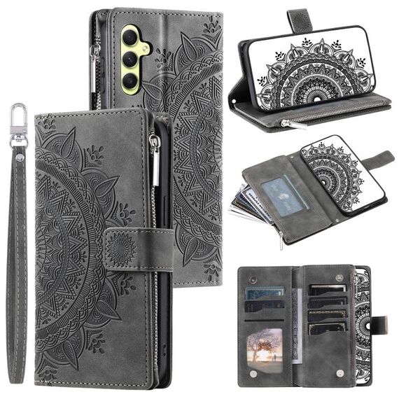 Per Samsung Galaxy S25 5G Custodia per telefono in pelle con cerniera Totem multi-card (grigio)