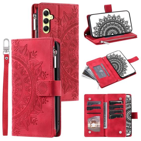 Per Samsung Galaxy S25+ 5G Custodia per telefono in pelle con cerniera Totem multi-card (rosso)