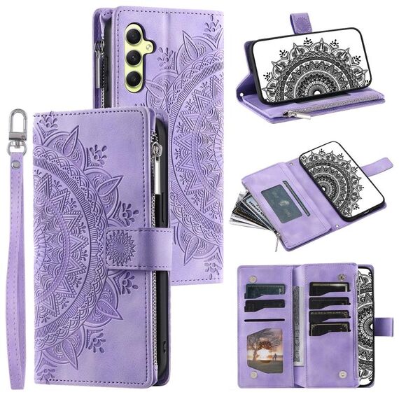 Per Samsung Galaxy S25+ 5G Custodia per telefono in pelle con cerniera Totem multi-card (viola)