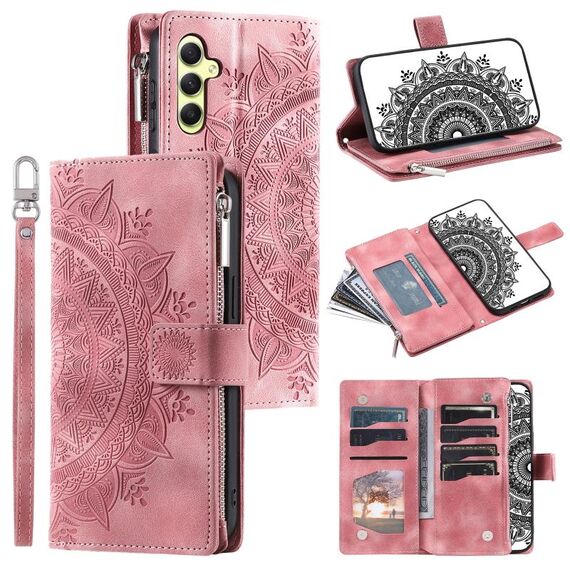 Per Samsung Galaxy S25+ 5G Custodia per telefono in pelle con cerniera Totem multi-card (rosa)