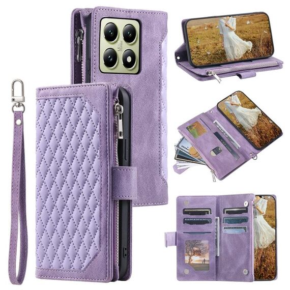 Per Xiaomi 14T Custodia per telefono in pelle con cerniera e cordino (viola)