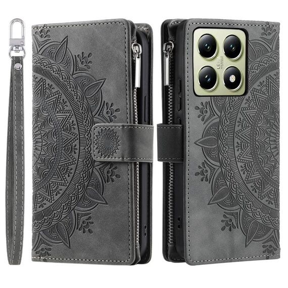 Per Xiaomi 14T Multi-Card Totem Zipper Custodia in pelle per telefono (grigio)