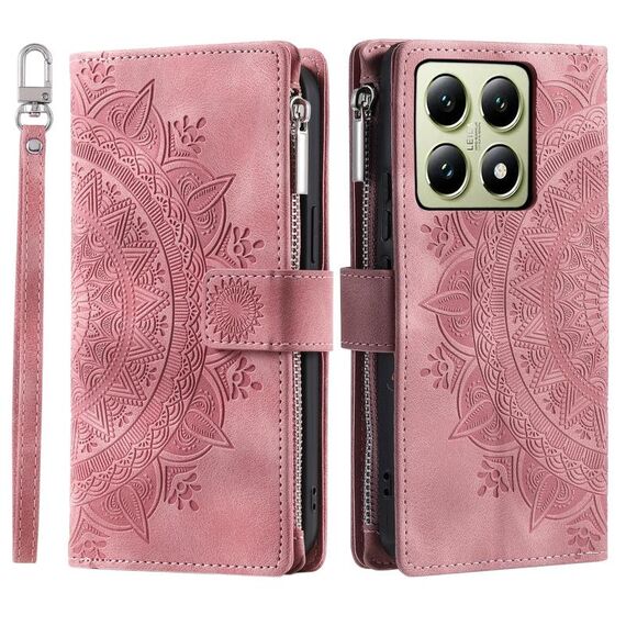 Per Xiaomi 14T Multi-Card Totem Custodia in pelle con cerniera (rosa)
