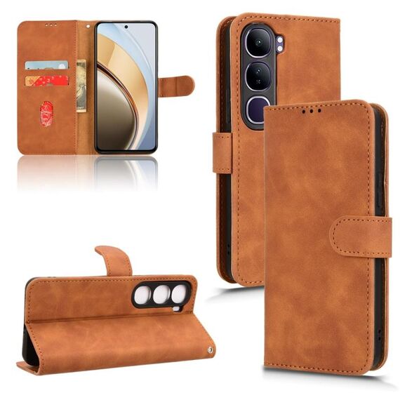 For vivo V40 Lite 5G Skin Feel Magnetic Flip Leather Phone Case(Brown)