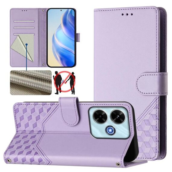 Per Redmi 13 5G / 4G Custodia per telefono in pelle RFID con stampa a nido d'ape globale (viola chiaro)