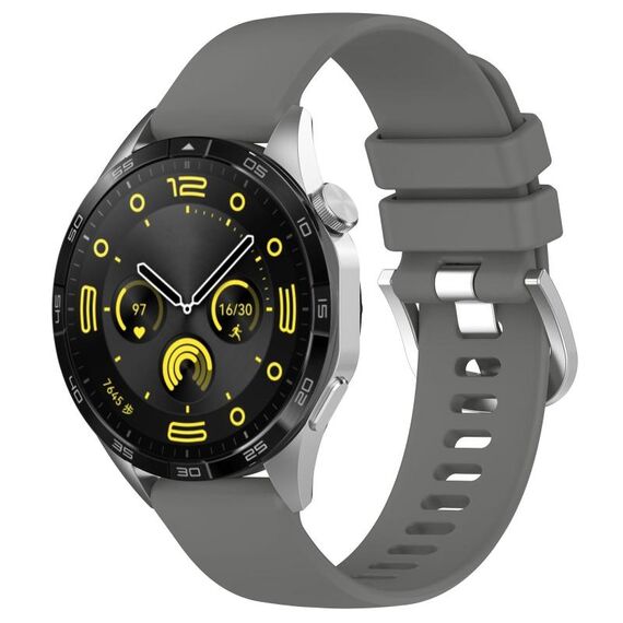 Per Huawei Watch GT 5 Pro 42mm Cinturino in silicone con fibbia argento lucido liquido (grigio scuro)