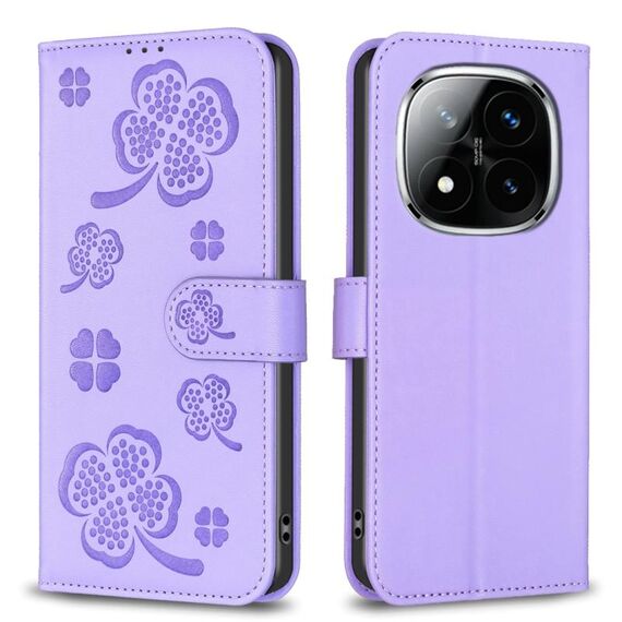 For Redmi Note 14 Pro 5G / Note 14 Pro+ 5G Four-leaf Embossed Leather Phone Case(Purple)