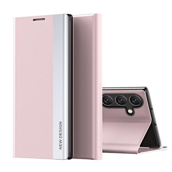 For Samsung Galaxy S24 FE 5G Side Electroplated Adsorption Leather Phone Case(Pink)