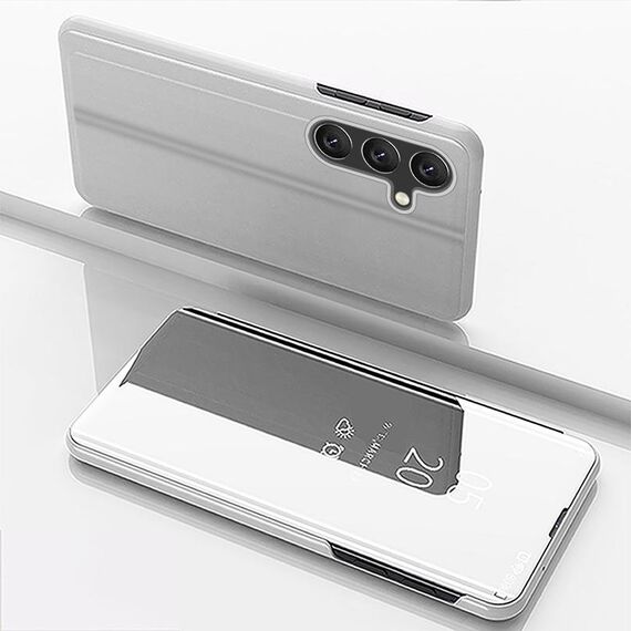 For Samsung Galaxy S24 FE 5G Plated Mirror Horizontal Flip Leather Phone Case with Holder(Silver)