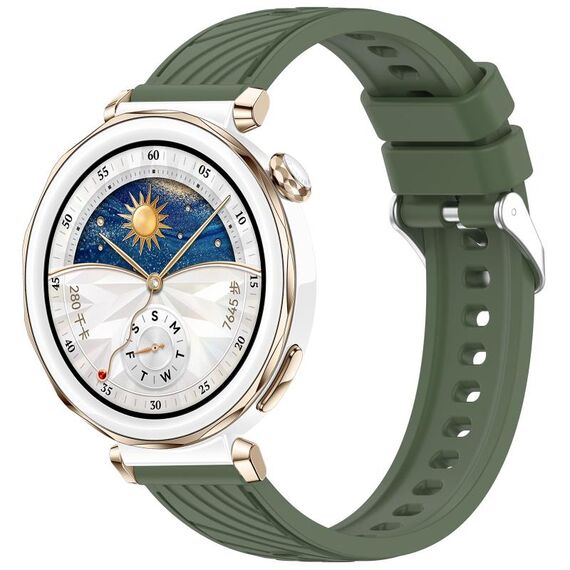 For Huawei Watch GT 5 Pro 42mm Line Texture Quick Release Silicone Watch Band(Dark Green)