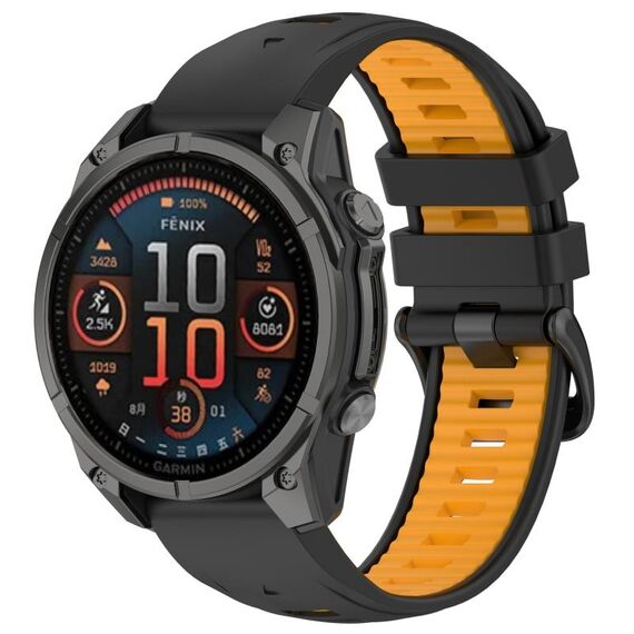 For Garmin Fenix 8 AMOLED 47mm Dual Color Quick Release Steel Buckle 22mm Silicone Watch Band(Black+Orange)