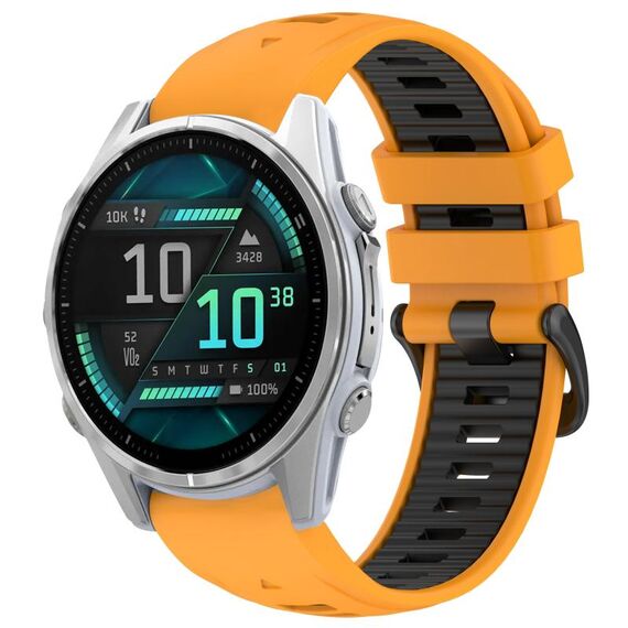 For Garmin Fenix 8 AMOLED 43mm Dual Color Quick Release Steel Buckle 20mm Silicone Watch Band(Orange+Black)