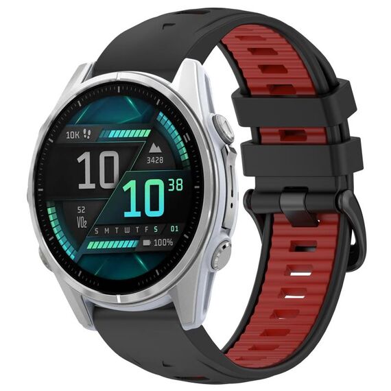 For Garmin Fenix 8 AMOLED 43mm Dual Color Quick Release Steel Buckle 20mm Silicone Watch Band(Black+Red)