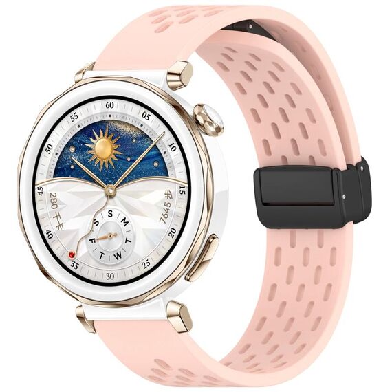 Per Huawei Watch GT5 Pro 42mm Cinturino in silicone con fibbia magnetica pieghevole (rosa chiaro)