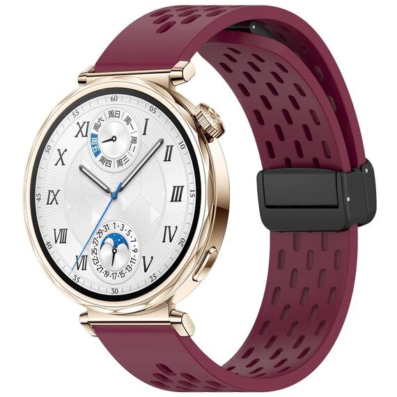 Per Huawei Watch GT 5 41mm Cinturino in silicone con fibbia magnetica pieghevole (rosso vino)