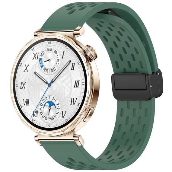 Per Huawei Watch GT 5 41mm Cinturino in silicone con fibbia magnetica pieghevole (verde scuro)
