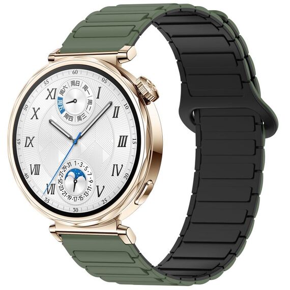 Per Huawei Watch GT 5 41mm Cinturino in silicone con fibbia magnetica bicolore (verde scuro nero)