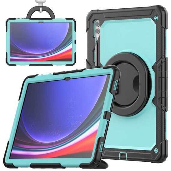For Samsung Galaxy Tab S10 Ultra D Type Silicone Hybrid PC Tablet Case with Handle Holder(Light Blue PC)