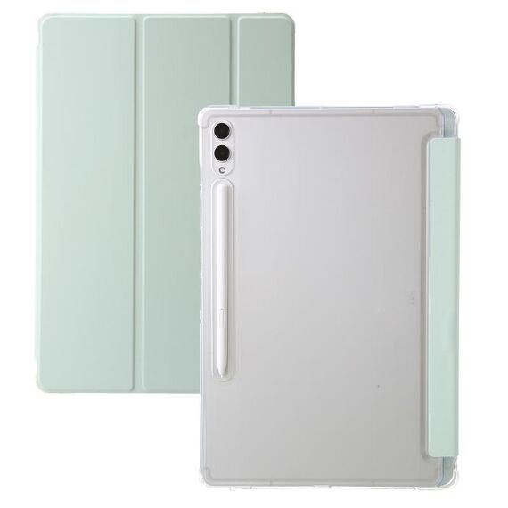 Per Samsung Galaxy Tab S10 Ultra Custodia per tablet in pelle acrilica trasparente a 3 pieghe (verde)
