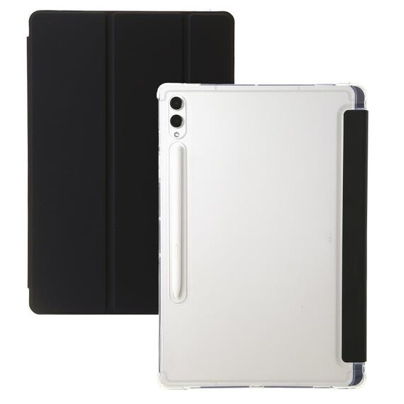 Per Samsung Galaxy Tab S10 Ultra Custodia per tablet in pelle acrilica trasparente a 3 pieghe (nera)