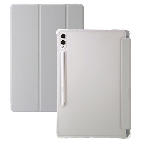 Per Samsung Galaxy Tab S10 Ultra Custodia per tablet in pelle acrilica trasparente a 3 pieghe (grigio)