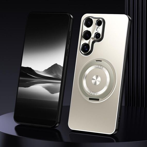 For Samsung Galaxy S24 Ultra 5G Rotating Holder Frosted Metal Phone Case(Titanium)