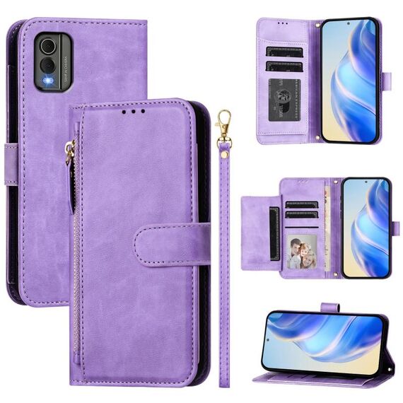 For Nokia C32 Multi-Card Slots Zipper Wallet Leather Phone Case(Purple)