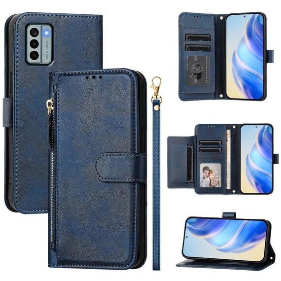 Per Nokia G22 Multi-Card Slots Zipper Wallet Custodia in pelle per telefono (blu)